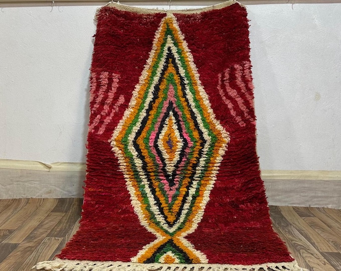 Custom Red Moroccan Rug, Handmade Wool Runner with Diamond Motif, Made to Order Bohemian Berber Carpet