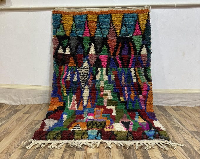 Maximalist Decor Rug, Colorful Abstract Moroccan Carpet, Custom Made to Order Boucherouite Style Art Rug