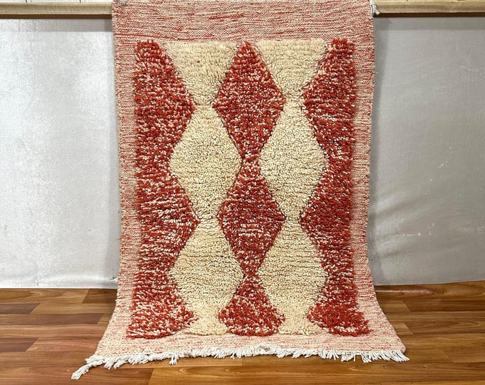 BOHO RUSTIC RUG – Geometric Moroccan Wool Rug – Handwoven Berber Diamond Pattern | Custom Sizes & Free Shipping