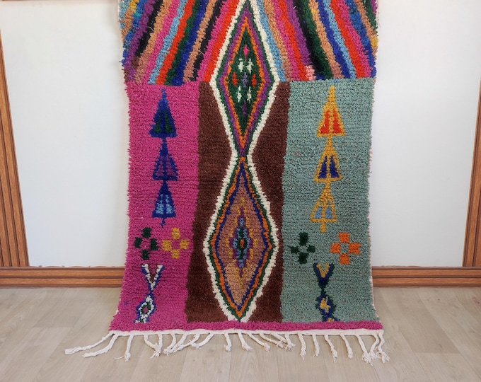 Moroccan Rug Handmade Berber Wool Rug | Custom Size Azilal Boujad Boho | Made to Order | Colorful Geometric | Free Shipping