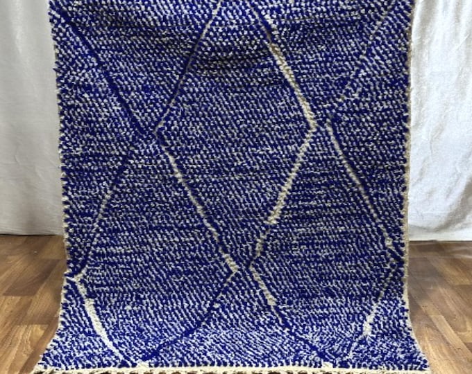 Handmade Moroccan Wool Rug: Blue Diamond Berber Shag Carpet