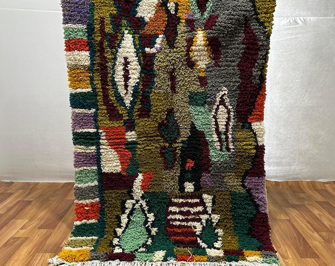 Handwoven Moroccan Berber Rug: Colorful Geometric Wool Tapestry (4x6ft)