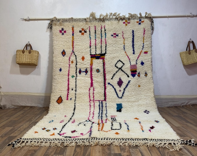 Authentic Azilal Rug with Colorful Abstract Art | Handwoven Moroccan Wool Carpet