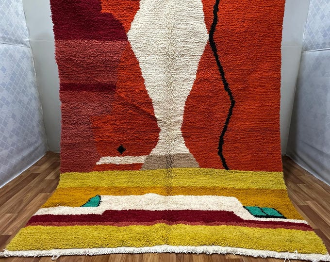 Handwoven Berber Wool Rug: Abstract Moroccan Tapestry, Tribal Art Decor
