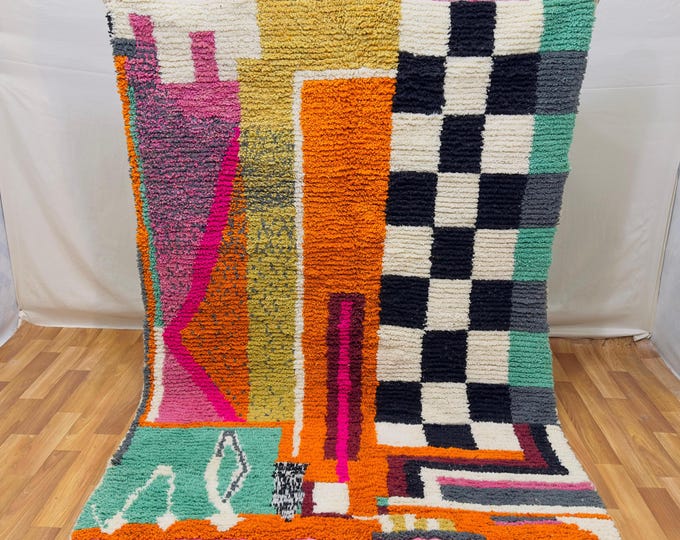 Bold Geometric Moroccan Rug – Colorful Abstract Handwoven Wool Art | Ships in 7 Days | Custom Sizes – Free Shipping