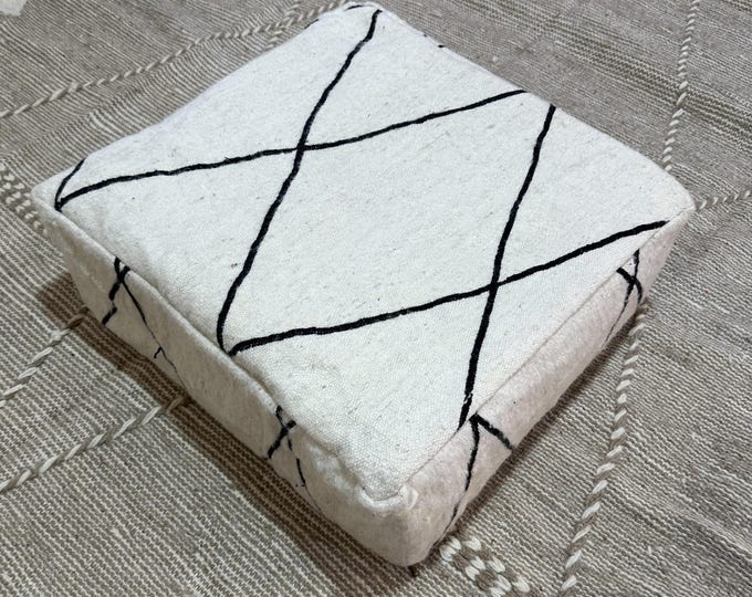 Genuine Moroccan Wool Pouf: Cozy Modern Square Ottoman for Living Room Decor & Gifts