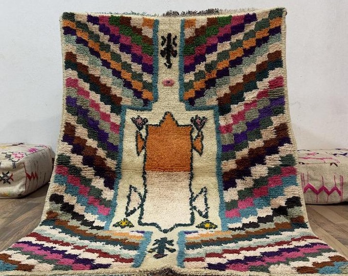 Authentic Moroccan Berber Rug 3.4 × 5.1 ft | Tribal Geometric Wool Carpet