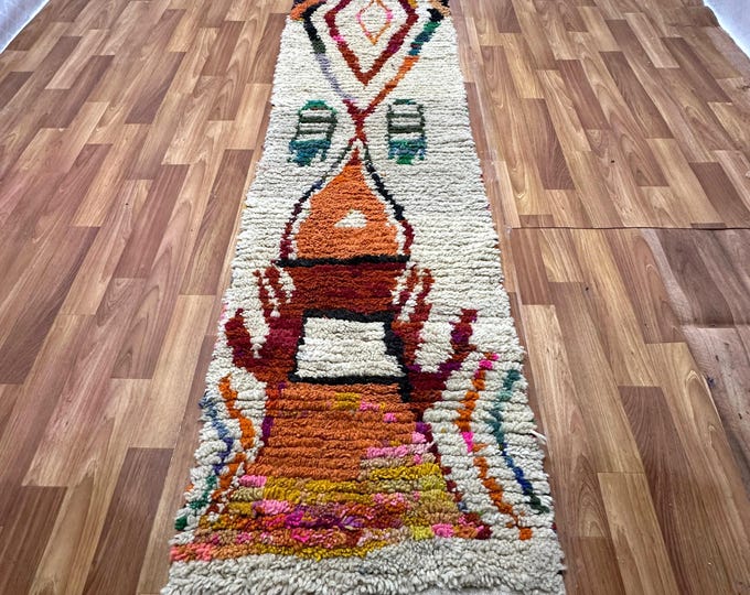Handmade Moroccan Berber Runner Rug: Colorful Tribal Art Tapestry