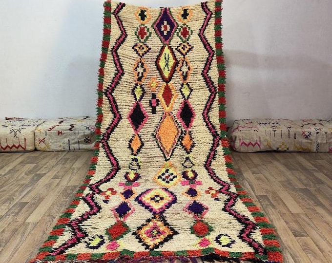 Vintage Colorful Runner 9.25 x 3.6 ft | Handmade Wool Hallway Rug | Vibrant Carpet | Bohemian Tribal Decor | Authentic Heritage Moroccan Rug