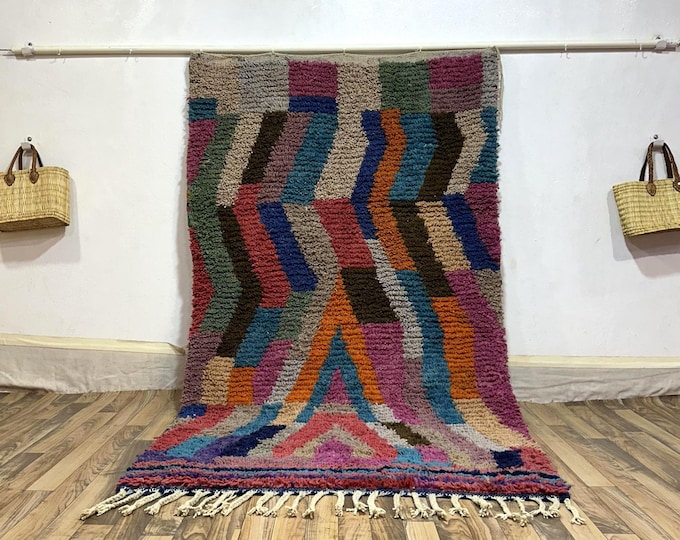 Colorful Patchwork Wool Rug | Handwoven Moroccan Boujaad Style Carpet, Custom Sizes