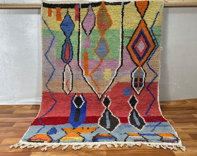 Amazigh Tribal Rug – Handwoven Berber Wool Art | Colorful Moroccan Area Rug | Boho Geometric Design | Abstract Tuareg Runner | Free Shipping