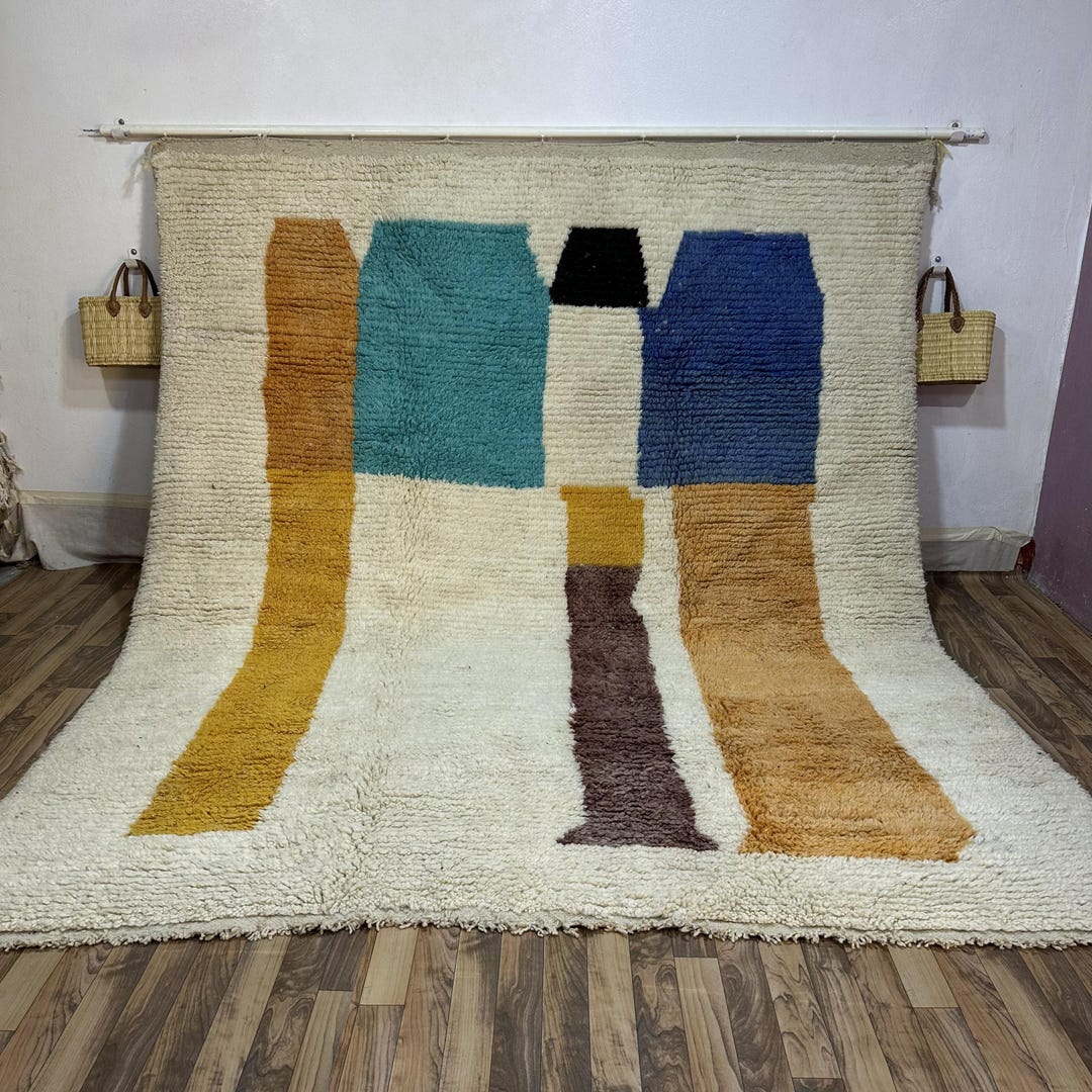 Overlap Blocks Wool Rug Modern Color Block Wool Rug | Handwoven Moroccan Carpet With Abstract ...