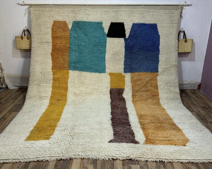 Modern Color Block Wool Rug | Handwoven Moroccan Carpet with Abstract Forms