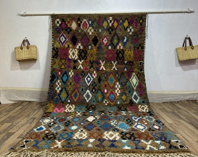 Earthy Brown Wool Rug: Handcrafted Moroccan Carpet, Floor Decor, Stylish Gift