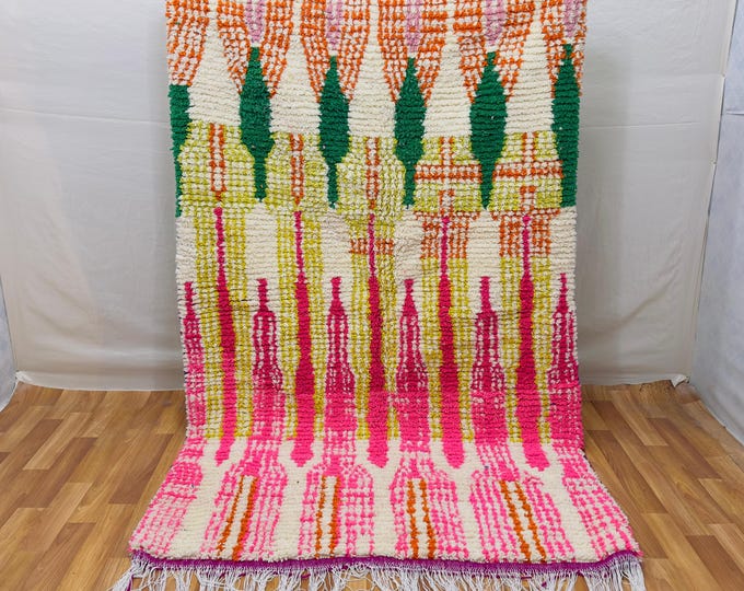 Handwoven Moroccan Berber Rug: Abstract Cactus Wool Carpet