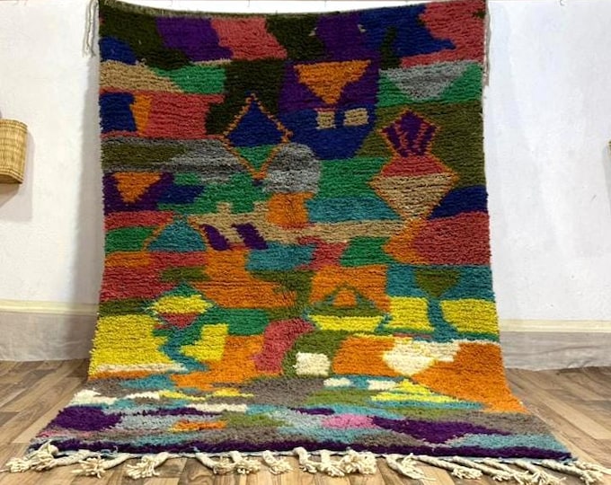 Moroccan Wool Rug | Handmade Berber Carpet | Colorful Boho Area Rug | Living Room Decor | Ethnic Home Design