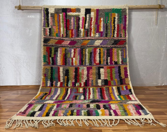 COLORFUL ABSTRACT RUG - Handmade Moroccan Wool Carpet, Bohemian Style Area Rug for Eclectic Decor