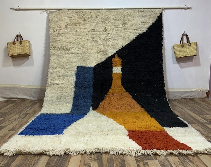 Hand-knotted Moroccan Berber Wool Rug Custom Modern Abstract Geometric Large Plush Area Rug