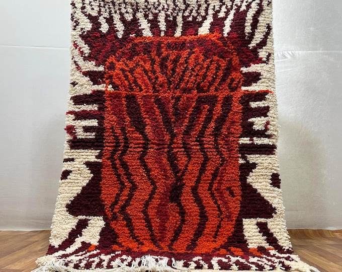 Handmade Wool Moroccan Runner Rug: Red Burgundy Tribal Hallway Carpet