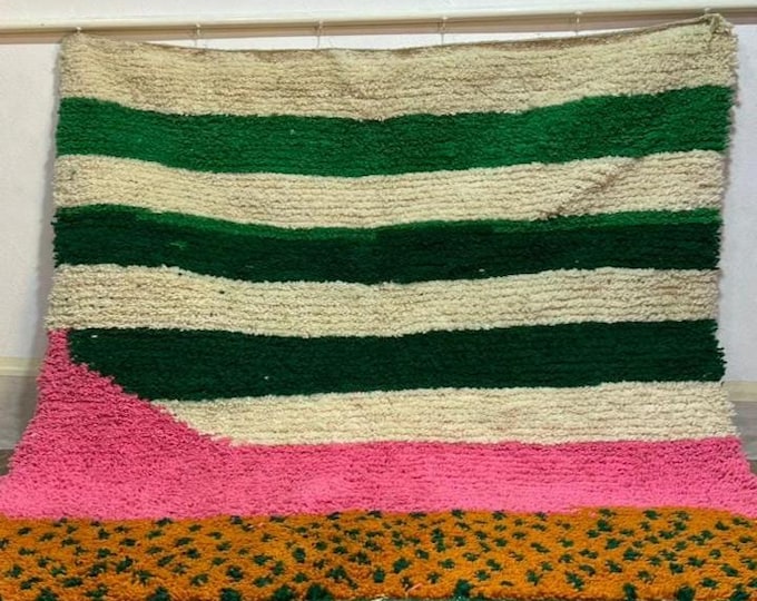 HANDMADE Striped Rug, Custom Color Block Carpet, Made to Order Pink and Green Wool Rug for Bohemian Decor