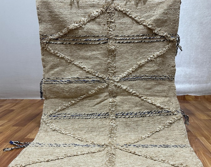 Neutral Berber Rug: Handwoven Beni Ourain Wool Kilim, Tribal Design