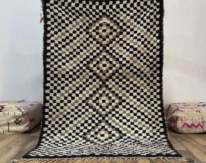 Optical Diamond Checkered Weave | Handwoven Moroccan Wool Masterpiece: Berber Floor Art