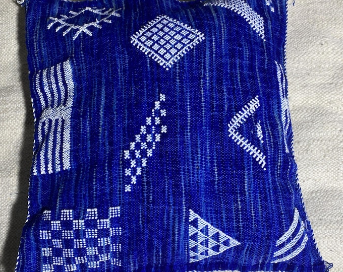 Deep Indigo Berber Wool Floor Pillow Cover | 50x46cm | White Amazigh Symbols