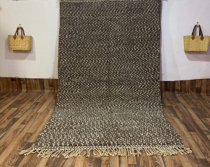 Custom Hand-Knotted Moroccan Berber Wool Rug Earthy Speckled Natural Brown Grey Cream Textured Carpet