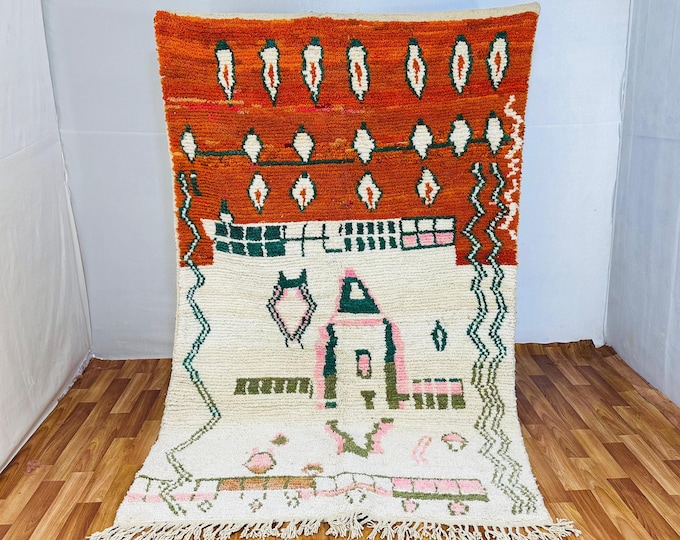 Abstract Moroccan Rug | Bold Tribal Art Carpet | Handmade Berber Wool | Boho Modern Floor Decor | Custom Size Available | 3x5 in stock