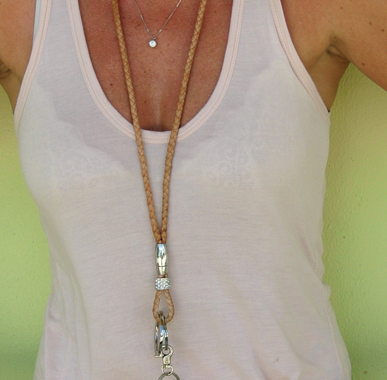 Necklace lanyard keychain leather braided natural ID Badge Etsy