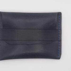 Handcrafted Navy Blue Leather Card Holder: Slim Bifold Minimalist Wallet
