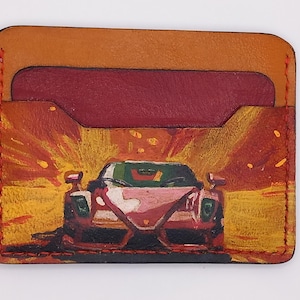 Leather Card Holder - Hand Painted Racing Car Wallet