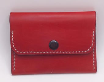 Handmade Red Leather Wallet: Compact Card & Cash Purse