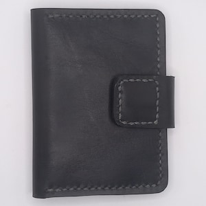Handmade Black Leather Wallet with Snap Closure - Slim Minimalist Design for Cards & Cash - Men&#39;s or Women&#39;s Leather Purse