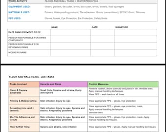 Tiling SWMS Template | Editable Safe Work Method Statement PDF | Job Site Safety Form for Tradies & Contractors