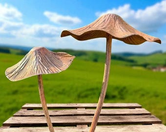 Rustic Metal Mushroom Garden Stakes: Whimsical Outdoor Decor, Set of 2