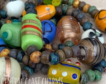 Boho Tribal Mix - Aged Striped 32/0 Czech Glass Rocaille Seed & Lampwork Beads  - You Choose - Earthy Ethnic Rustic - Central Coast Charms