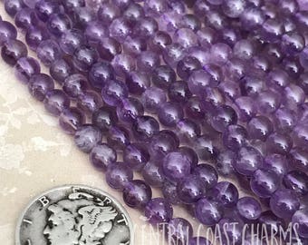 4mm Natural Amethyst Quartz Smooth Shiny Round Gemstone Beads - 16" strand - Lavender Purple Boho Mala Healing Chakra - Central Coast Charms