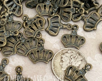 Antique Bronze Metal Crown Charms - Small Crown Pendants (12) Royal Princess Old World Jewelry Design Assemblage - Central Coast Charms