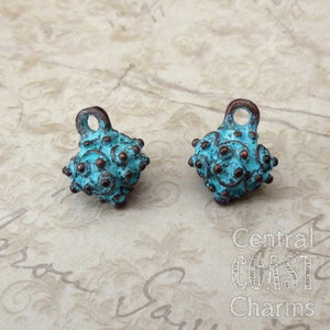 Old World Ball Dangle Charm Pendant Bead - Vintage Copper Verdigris Green Patina - 17mm x 14mm (2) Greek Casting - Central Coast Charms