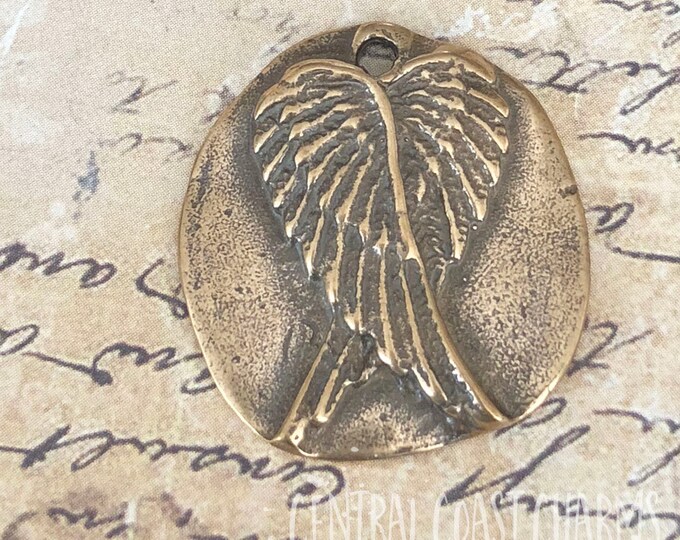 Solid Bronze Angel Wings Artisan Charm Pendant 24mm Etsy