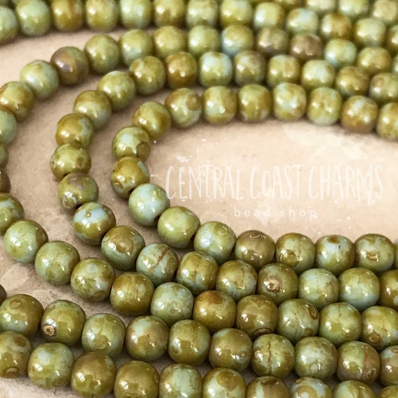 13 Mint Green Metallic Gold Chunky Czech Coin Beads 15mm
