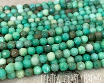 4mm Chrysoprase Faceted Round Gemstone Beads - 16" strand - Earthy Rustic Bohemian Mala Healing Chakra Chalcedony - Central Coast Charms