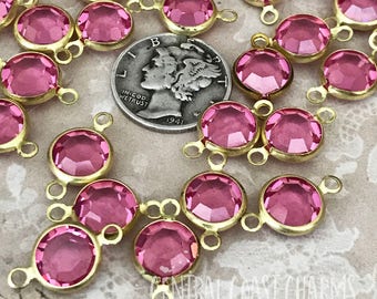 Vintage Swarovski Crystal Connector (2) Rose Pink Gold - 9mm x 15mm - Austrian Shabby Romantic Bohemian Glass - Central Coast Charms