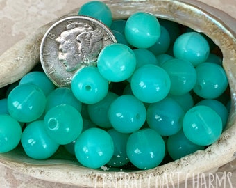 Milky Green Opal - 8mm Czech Glass Druk Beads (25) Smooth Round - Azure Aqua - Shabby Romantic Bohemian Vintage Style - Central Coast Charms