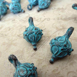 Old World Ball Dangle Charm Pendant Bead - Vintage Copper Verdigris Green Patina - 20mm x 12mm (2) Greek Casting - Central Coast Charms