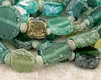 Ancient Roman Glass Bead Strands - You Choose - Tribal Boho Rustic Earthy Bohemian AB - Matte Sea Glass Green Blue Central Coast Charms