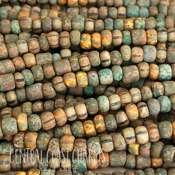 Sagebrush - Aged Striped 6/0 Czech Glass Rocaille Seed Beads - 20" strand - 4mm - Rustic Tribal Bohemian Picasso Mix - Central Coast Charms