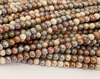 1200 Beads - 4mm Czech Glass Smooth Round Druk Beads - 12 Strands - Opaque Luster Mix Picasso Bohemian Gypsy Hippie - Central Coast Charms