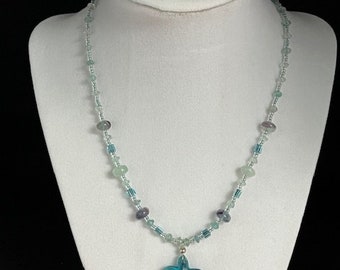 Blue Starfish Necklace - 17" long - Toggle closure